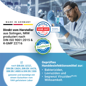 Das Handdesinfektionsmittel von YuSil ist laborgetestet und zertifiziert.
